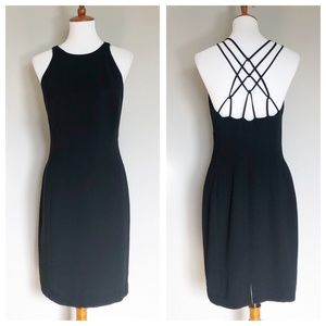Tahari Black Sleeveless Dress Caged Back, Size 8
